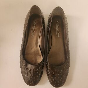 COLDWATER CREEK DARK BROWN PATENT LEATHER STITCHING DETAIL BALLET FLATS SZ 8.5
